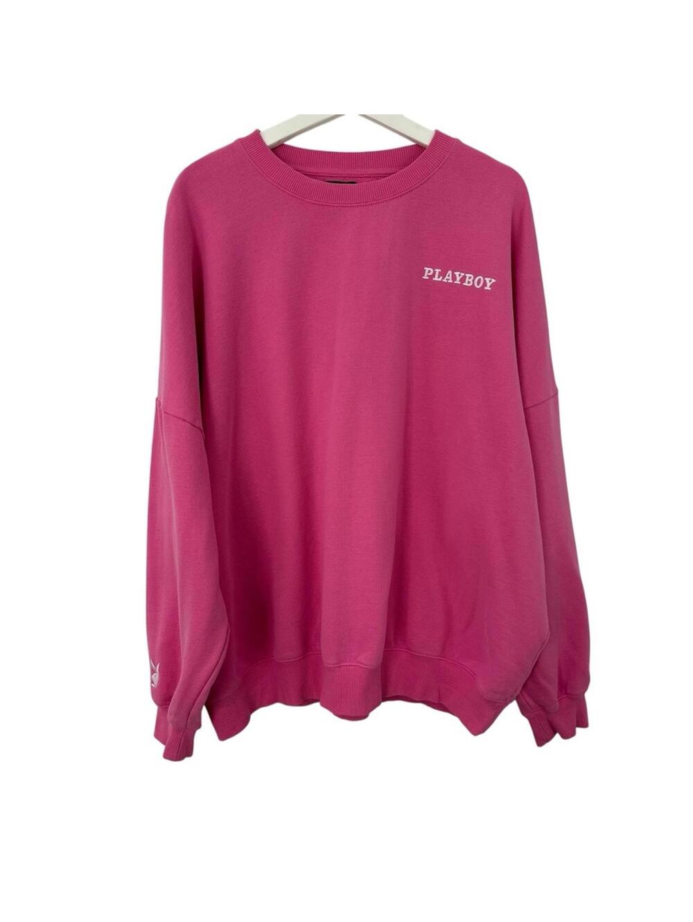PACSUN X PLAYBOY CREW NECK SWEATSHIRT PINK EMBROIDERED WOMEN'S SIZE S
